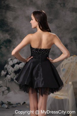 Beautiful Black A-line Strapless Prom Cocktail Dress Taffeta and Tulle