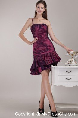 Burgundy One Shoulder Ruffles and Ruches Cocktail Dress 2013