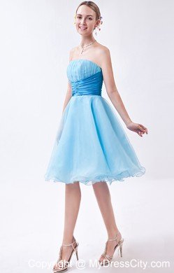 Baby Blue A-line Strapless Cocktail Dress Organza with Ruches