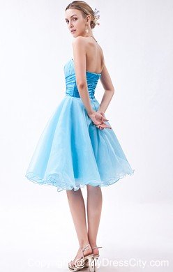 Baby Blue A-line Strapless Cocktail Dress Organza with Ruches