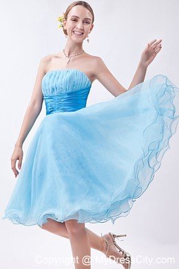 Baby Blue A-line Strapless Cocktail Dress Organza with Ruches