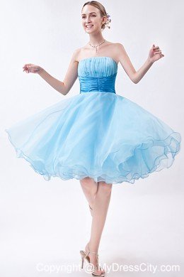 Baby Blue A-line Strapless Cocktail Dress Organza with Ruches