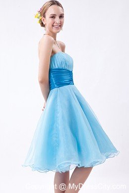 Baby Blue A-line Strapless Cocktail Dress Organza with Ruches