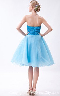 Baby Blue A-line Strapless Cocktail Dress Organza with Ruches