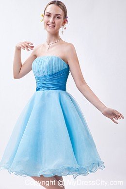 Baby Blue A-line Strapless Cocktail Dress Organza with Ruches