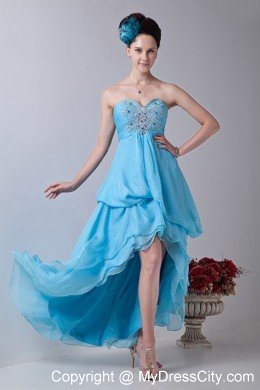 Baby Blue Sweetheart Appliques High-low Cocktail Dress with Chiffon