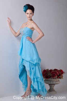 Baby Blue Sweetheart Appliques High-low Cocktail Dress with Chiffon