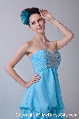 Baby Blue Sweetheart Appliques High-low Cocktail Dress with Chiffon