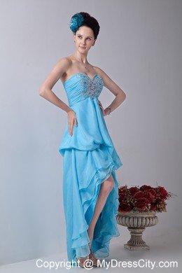 Baby Blue Sweetheart Appliques High-low Cocktail Dress with Chiffon