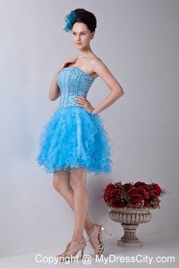 Baby Blue A-line Ruffles Girls Cocktail Dresses with Organza Beading