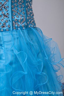 Baby Blue A-line Ruffles Girls Cocktail Dresses with Organza Beading