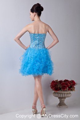 Baby Blue A-line Ruffles Girls Cocktail Dresses with Organza Beading