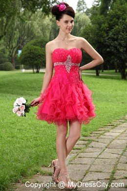 Hot Pink A-line Sweetheart Ruffles Beading Evening Cocktail Dress