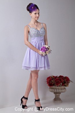 2013 Lilac Empire Straps Chiffon Short Cocktail Dress with Beading