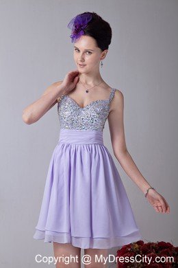 2013 Lilac Empire Straps Chiffon Short Cocktail Dress with Beading