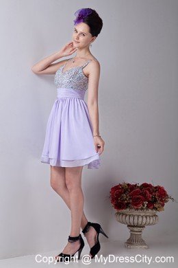 2013 Lilac Empire Straps Chiffon Short Cocktail Dress with Beading