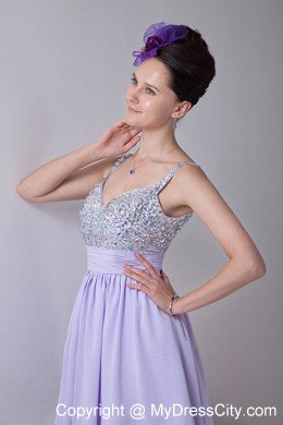 2013 Lilac Empire Straps Chiffon Short Cocktail Dress with Beading