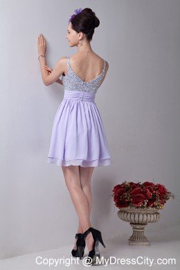 2013 Lilac Empire Straps Chiffon Short Cocktail Dress with Beading