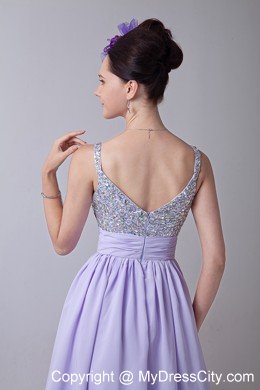 2013 Lilac Empire Straps Chiffon Short Cocktail Dress with Beading