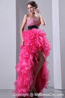 Hot Pink Sweetheart Beading Ruffles High-low Cocktail Dress for Celebrity