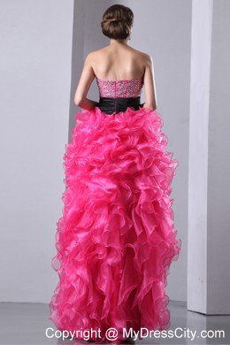 Hot Pink Sweetheart Beading Ruffles High-low Cocktail Dress for Celebrity