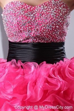 Hot Pink Sweetheart Beading Ruffles High-low Cocktail Dress for Celebrity