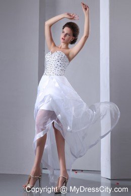 White Sweetheart High-low Cocktail Dress for Prom with Beading