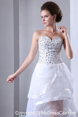 White Sweetheart High-low Cocktail Dress for Prom with Beading