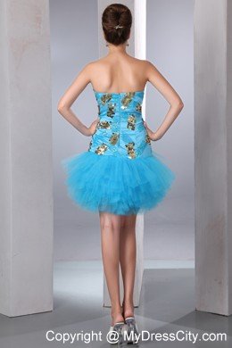 Teal A-line Strapless Ruffles Cocktail Dress for Celebrity with Beading