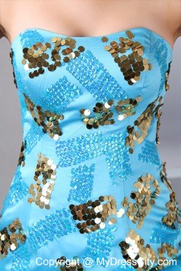 Teal A-line Strapless Ruffles Cocktail Dress for Celebrity with Beading