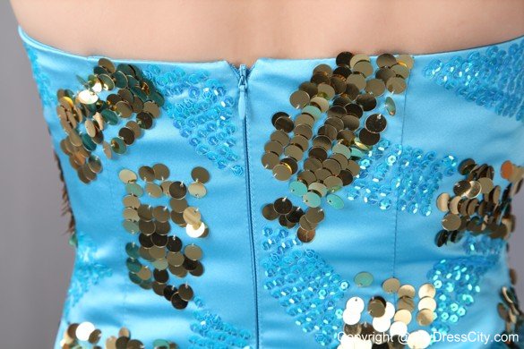 Teal A-line Strapless Ruffles Cocktail Dress for Celebrity with Beading