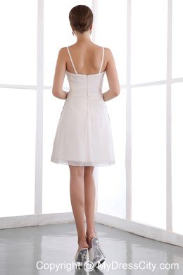 White Spaghetti Straps Beading Cocktail Dress With Organza