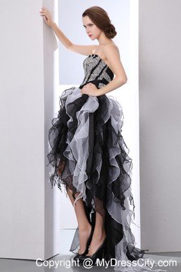 White and Black Sweetheart High-low Beading Cocktail Dress Ruffles