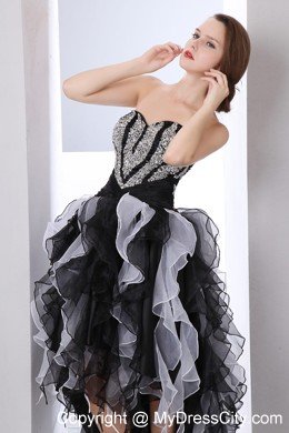 White and Black Sweetheart High-low Beading Cocktail Dress Ruffles