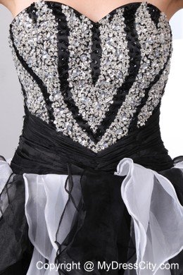 White and Black Sweetheart High-low Beading Cocktail Dress Ruffles