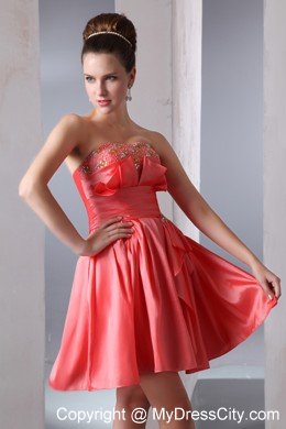 Watermelon Red Strapless Short Cocktail Dress with Taffeta Beading