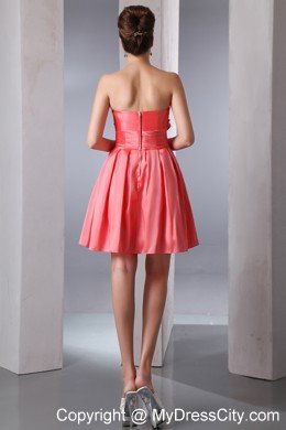 Watermelon Red Strapless Short Cocktail Dress with Taffeta Beading