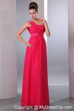 Hot Pink Empire One Shoulder Beading Cocktail Dress for Celebrity