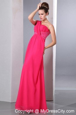 Hot Pink Empire One Shoulder Beading Cocktail Dress for Celebrity