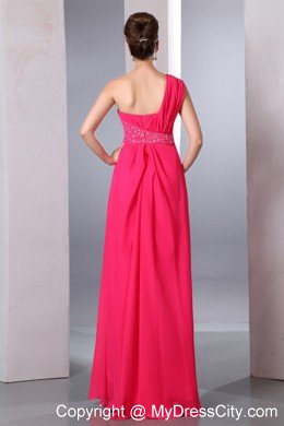 Hot Pink Empire One Shoulder Beading Cocktail Dress for Celebrity