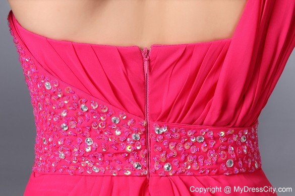 Hot Pink Empire One Shoulder Beading Cocktail Dress for Celebrity