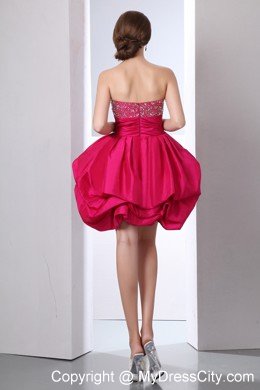 Red A-line Strapless Short Cocktail Dress with Pick-ups Taffeta Beading