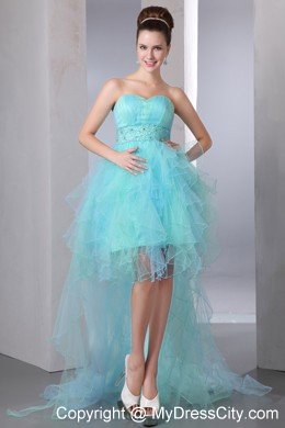 Aqua Blue Sweetheart High-low Cocktail Party Dresses with Organza