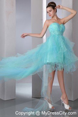 Aqua Blue Sweetheart High-low Cocktail Party Dresses with Organza