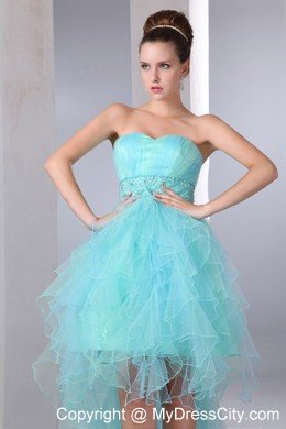 Aqua Blue Sweetheart High-low Cocktail Party Dresses with Organza