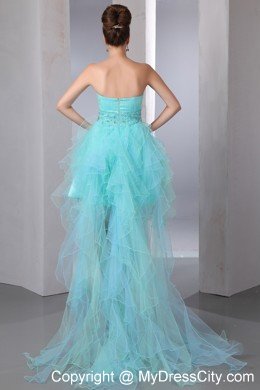 Aqua Blue Sweetheart High-low Cocktail Party Dresses with Organza