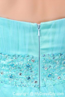 Aqua Blue Sweetheart High-low Cocktail Party Dresses with Organza