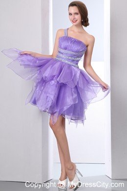 Lavender One Shoulder Evening Cocktail Dress with Cutout Back Ruffles