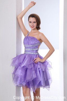 Lavender One Shoulder Evening Cocktail Dress with Cutout Back Ruffles