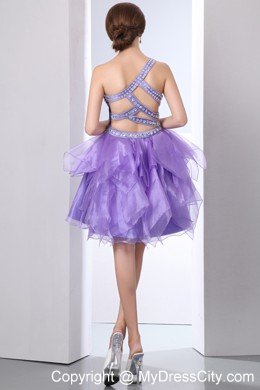 Lavender One Shoulder Evening Cocktail Dress with Cutout Back Ruffles